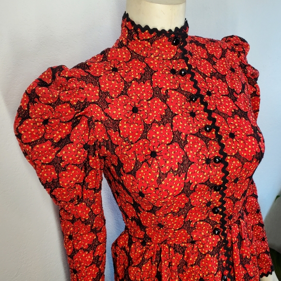 Vintage 70s Prairie Puff Sleeve 40s style Dress - Picture 1 of 10